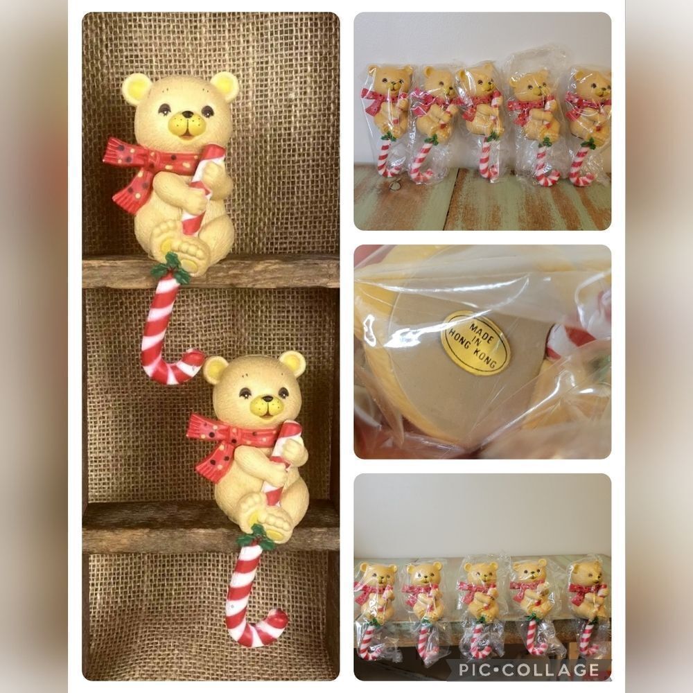Vintage New Bear Candy Cane Christmas Stocking Hook Shelf Sitters - Set of five